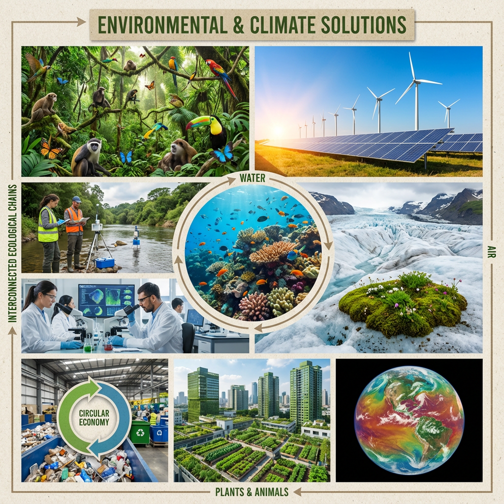 Environmental and Climate Solutions - ecological chains, renewable energy, and scientific research
